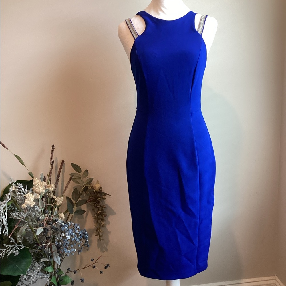 Woman’s blue dress